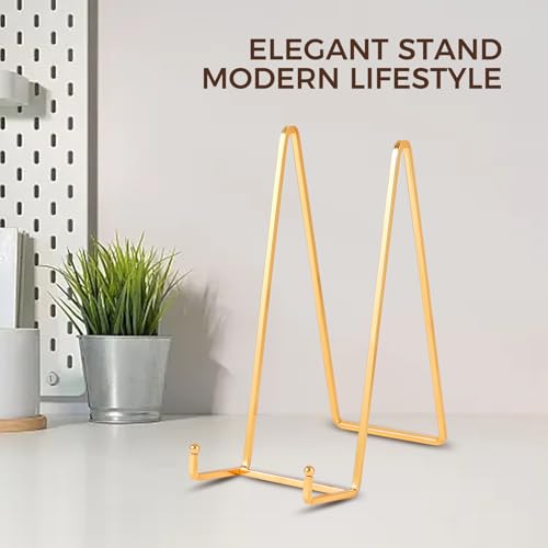DIDUDIDU Large Plate Holder Display Stand - 10 inch Tall Plate Stands for Display - Metal Picture Frame Stand - Big Tabletop Easel Stand for Decorative Plates | Platter | Book | Plaque | Tile - 2 Pack - Gold - Image 5