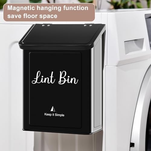 SUBEKYU Metal Magnetic Lint Bin for Laundry Room, Wall Mounted Lint Box Holder Trash Can with Lid for Dryer, Black - Image 3