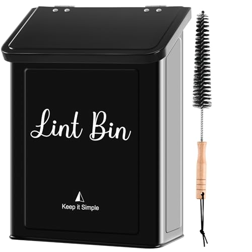 SUBEKYU Metal Magnetic Lint Bin for Laundry Room, Wall Mounted Lint Box Holder Trash Can with Lid for Dryer, Black - Image 1