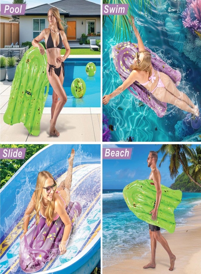 POZA Set of 2 Purple Gold and Green Gold Inflatable Body Boards - Sparkly Bodyboard Pool Float with Handles, Surfing Board for Swimming Toys for Kids, Boogie Boards for Beach Activities - 56 Inches - Image 4