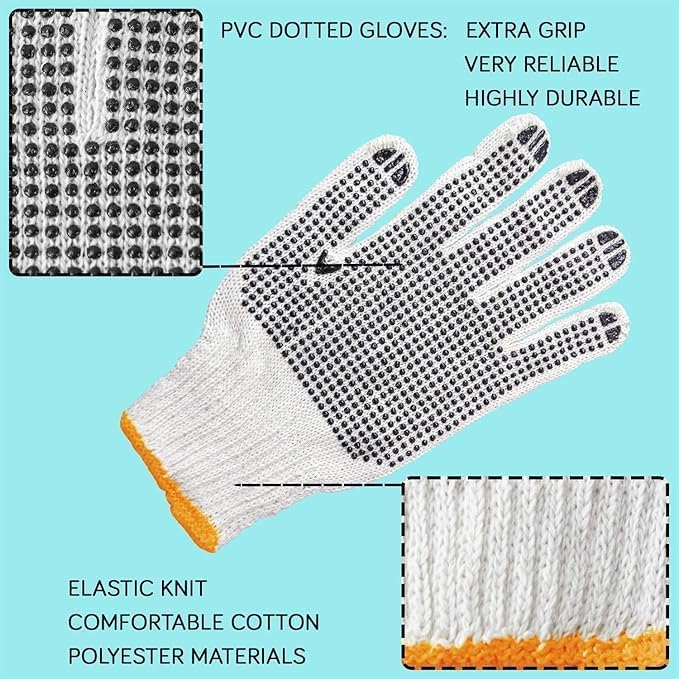 Poaker Blue Dotted Double-Sided Cotton Hand Gloves – Slip-Resistant, Firm Grip, Heavy Duty Knit for Men & Women – Ideal for Utility, Construction, and Gardening - Image 2