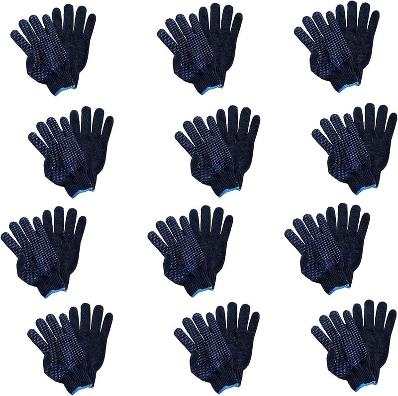 Poaker Blue Dotted Double-Sided Cotton Hand Gloves – Slip-Resistant, Firm Grip, Heavy Duty Knit for Men & Women – Ideal for Utility, Construction, and Gardening - Image 1