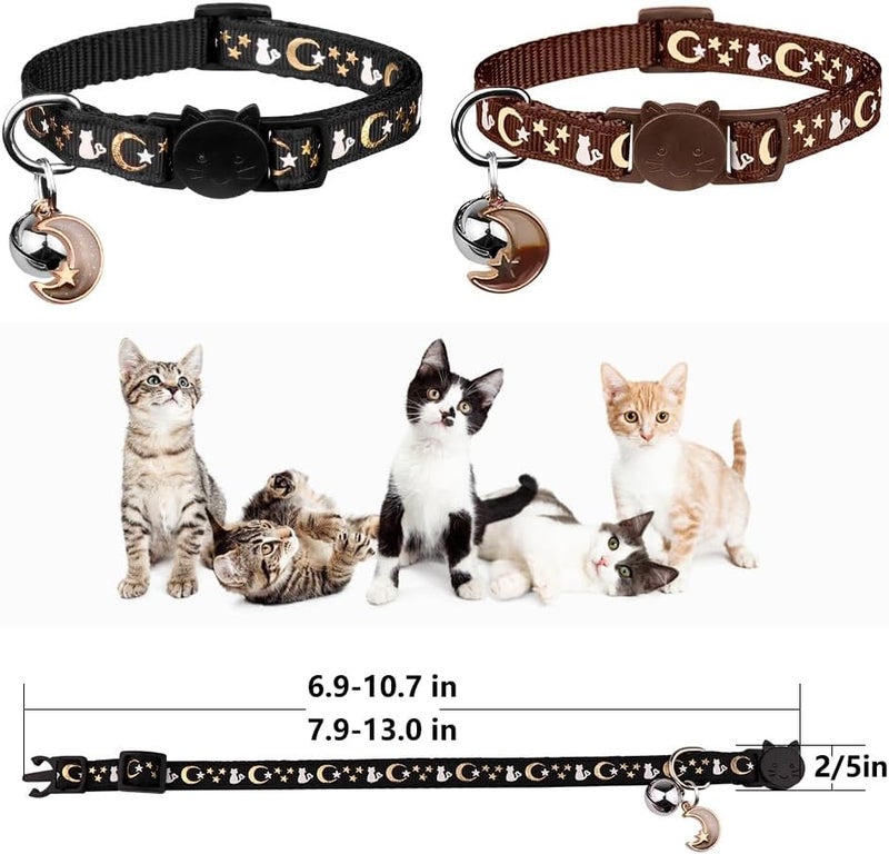 Baeuppit 2PCS Breakaway Cat Collars with Bell Cute Kitty Glow in The Dark Adjustable Kitten Collars 6.9-10.7 Inch(Brown&Black) - Image 4
