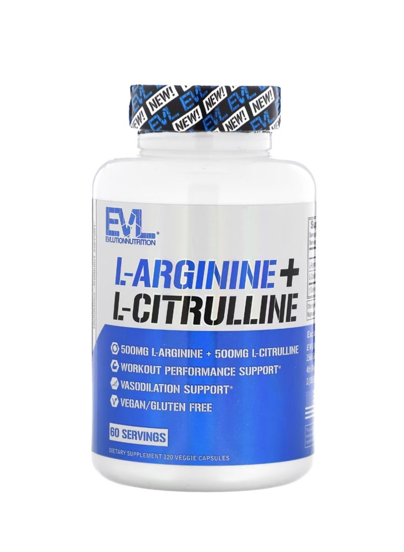 EVLUTION NUTRITION L-Arginine + L-Citrulline 120 Veggie Capsules - Image 1