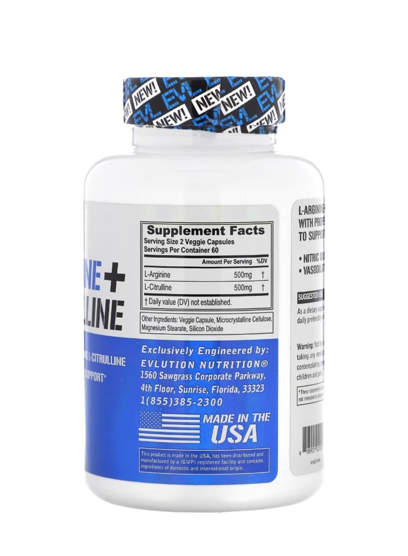 EVLUTION NUTRITION L-Arginine + L-Citrulline 120 Veggie Capsules - Image 2