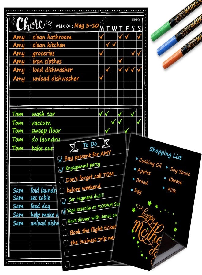 JJPRO Magnetic Dry Erase Chore Chart Blackboard for Fridge-Behavior Chart Chalkboard for Multiple Kids-One Chore Chart and Two Bonus Dry Erase Pad/Grocery Blackboards - Image 1