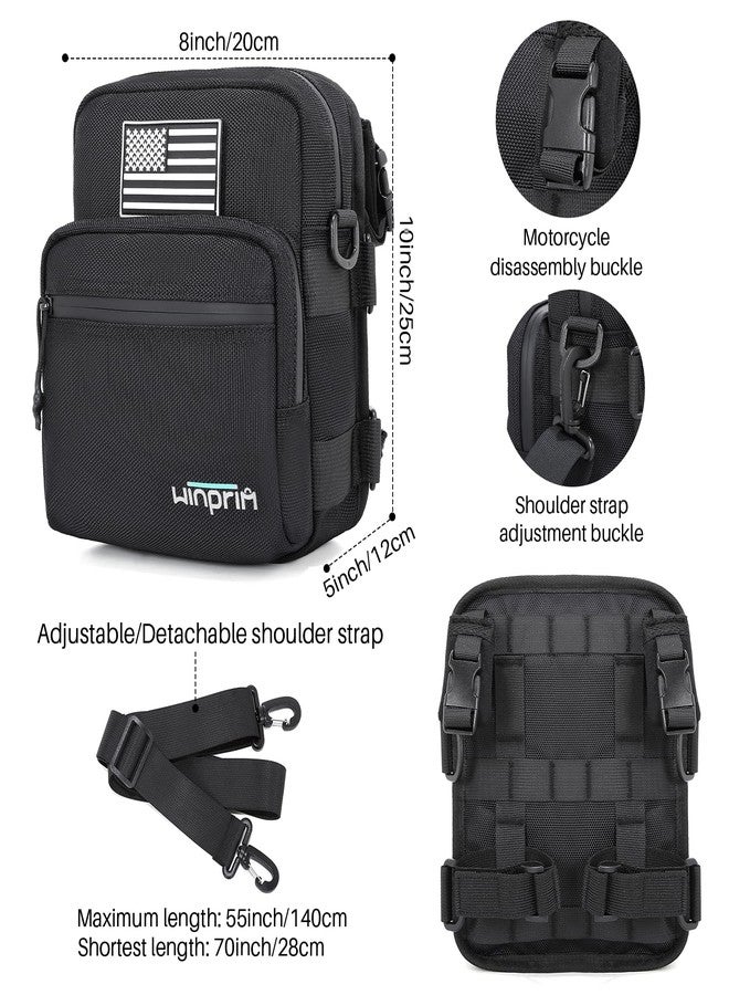WINPRIM Motorcycle Handlebar Bag - 1680D Waterproof Tool Storage Bag with Flag Patch, Multi-Purpose Front Fork & Crossbody Bag, Multi-Purpose Front Fork & Crossbody Bag(1680D Black) - Image 2
