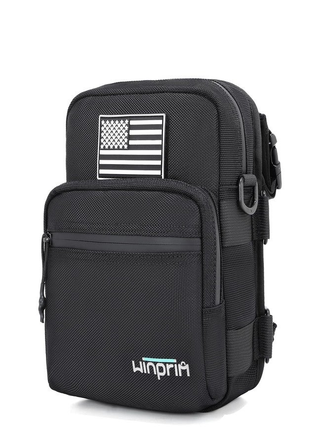 WINPRIM Motorcycle Handlebar Bag - 1680D Waterproof Tool Storage Bag with Flag Patch, Multi-Purpose Front Fork & Crossbody Bag, Multi-Purpose Front Fork & Crossbody Bag(1680D Black) - Image 1