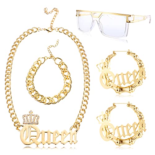THUNARAZ 80s/90s Hip Hop Queen Costume Kit for Women Rapper DJ Punk Rapper Costume Jewelry Accessories Set - Image 1