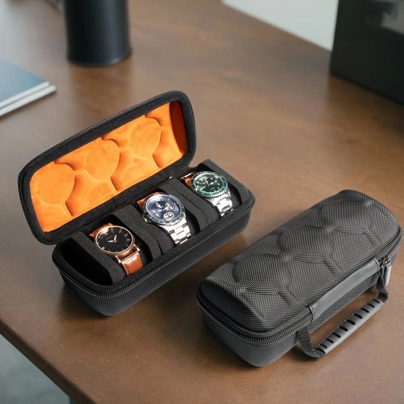 3/5 Slot Travel Watch Box, Hard Shell with Soft Velvet Lining, Shockproof, Pressure-Resistant Black Nylon Storage Case - Image 1