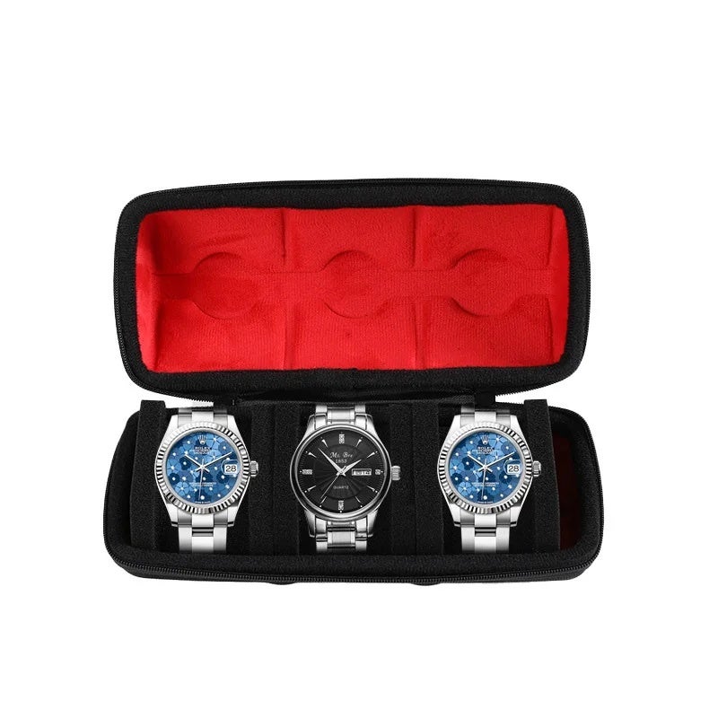 3/5 Slot Travel Watch Box, Hard Shell with Soft Velvet Lining, Shockproof, Pressure-Resistant Black Nylon Storage Case - Image 2