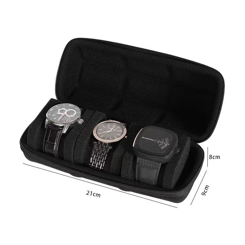3/5 Slot Travel Watch Box, Hard Shell with Soft Velvet Lining, Shockproof, Pressure-Resistant Black Nylon Storage Case - Image 3