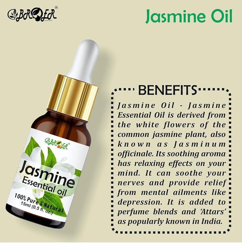 BROER BROER Jasmine Mogra and Peppermint Essential Oil Combo 15ml 15ml 100 Pure Natural Undiluted Refreshing Essential Oil For Stress Relief Smooth Skin Hair care Aromatherapy Pack of 2  - Image 2