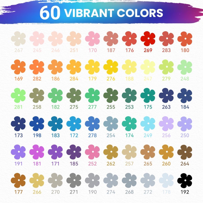 QFOUR Acrylic Markers, 60 Colors Acrylic Paint Markers Brush Tip, Paint Pens with Automatic Ink Control, for Wood, Glass, Ceramic, Metal, DIY, Art and Crafts - Image 2