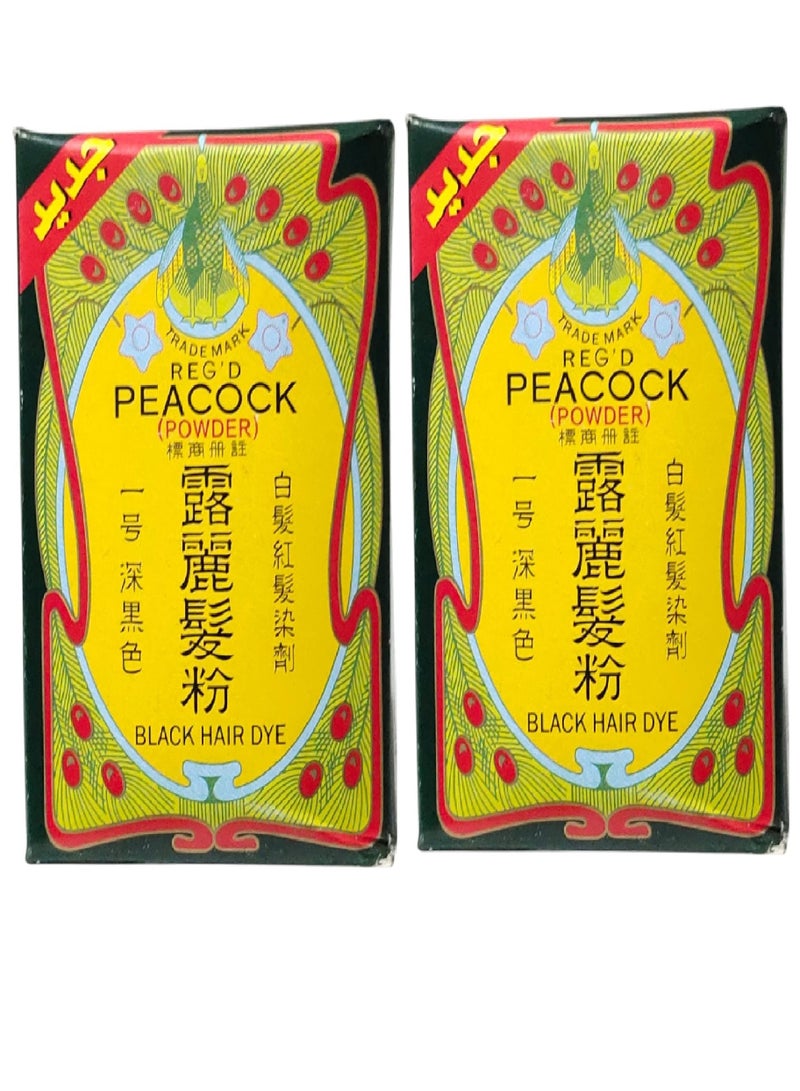 بيكوك قطعتين بودرة صبغة الطاووس للشعر لون اسود طبيعي درجة اولى 6X2 جم - Image 1