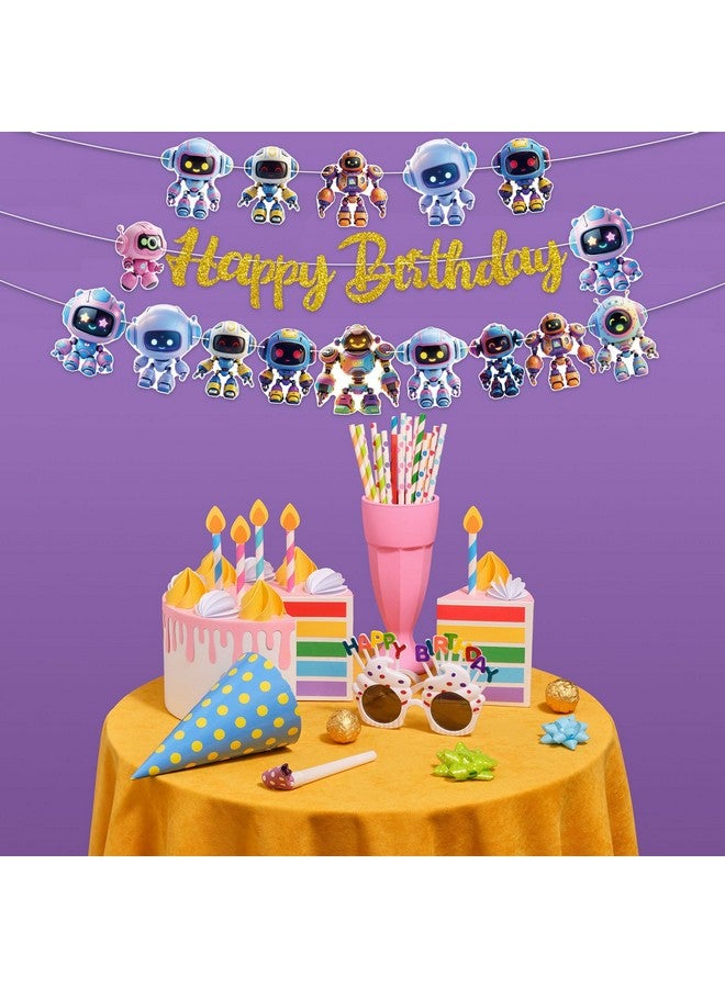 TBEEJ Robot Party Banners 3Pcs Happy Birthday Garland Banners for Boy Girls Theme Baby Shower Birthday Party Supplies - Image 3