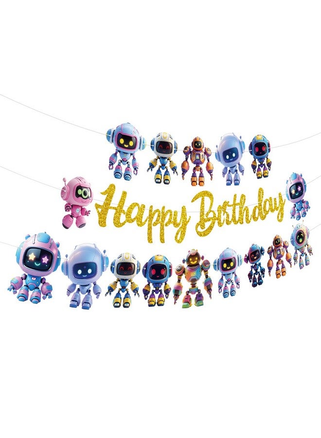 TBEEJ Robot Party Banners 3Pcs Happy Birthday Garland Banners for Boy Girls Theme Baby Shower Birthday Party Supplies - Image 1