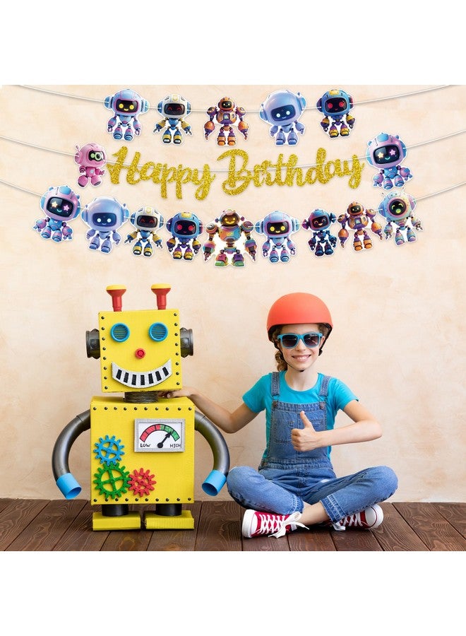 TBEEJ Robot Party Banners 3Pcs Happy Birthday Garland Banners for Boy Girls Theme Baby Shower Birthday Party Supplies - Image 2