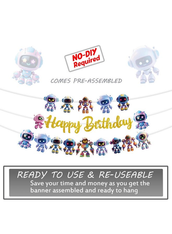 TBEEJ Robot Party Banners 3Pcs Happy Birthday Garland Banners for Boy Girls Theme Baby Shower Birthday Party Supplies - Image 5