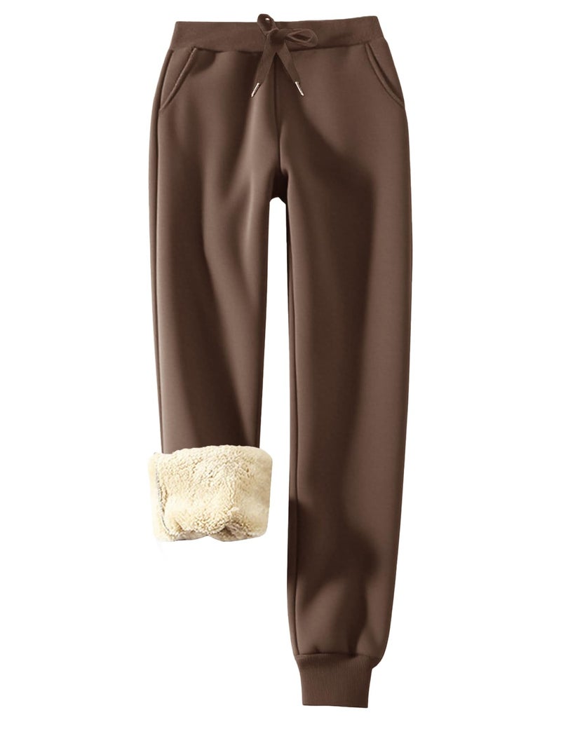 Flygo Women's Sherpa Fleece Lined Joggers Sweatpants Winter Warm Pants with Pockets(Brown-S) - Image 1