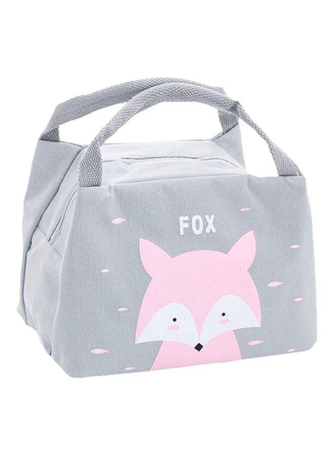 NIBEMINENT High-quality Material Durable Fox Printed Thermal Lunch Bag With Lightweight and Portable Size Grey/Pink 21x17x15cm  - Image 1
