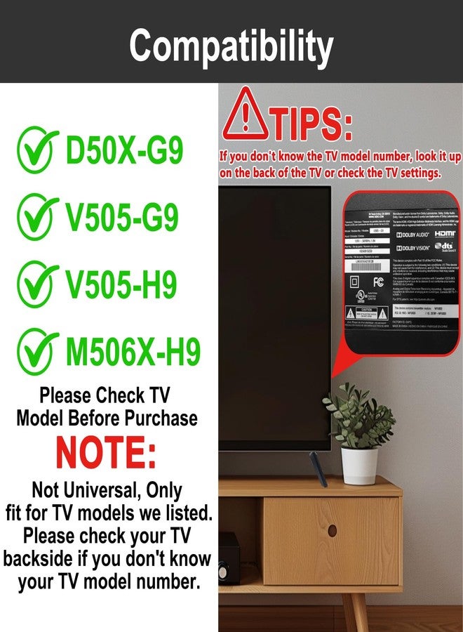 Wcone Set of 2 Sturdy TV Stand Legs – Anti-Wobble Design for Vizio 50" Class TVs – Compatible with D50X-G9/V505-G9/V505-H9/M506X-H9, Easy VESA Tabletop Mount, Includes All Screws (Black) - Image 2