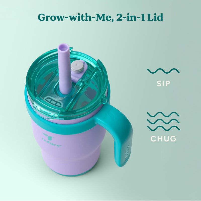 REDUCE 14 Oz Coldee Kids Tumbler with Lid and Straw - Coldee Insulated Travel Mug - Spill-Proof  Sweatproof Stainless Steel  BPA-Free - Includes Handle  Reusable Silicone Straw - Purple Mermaid - Image 4