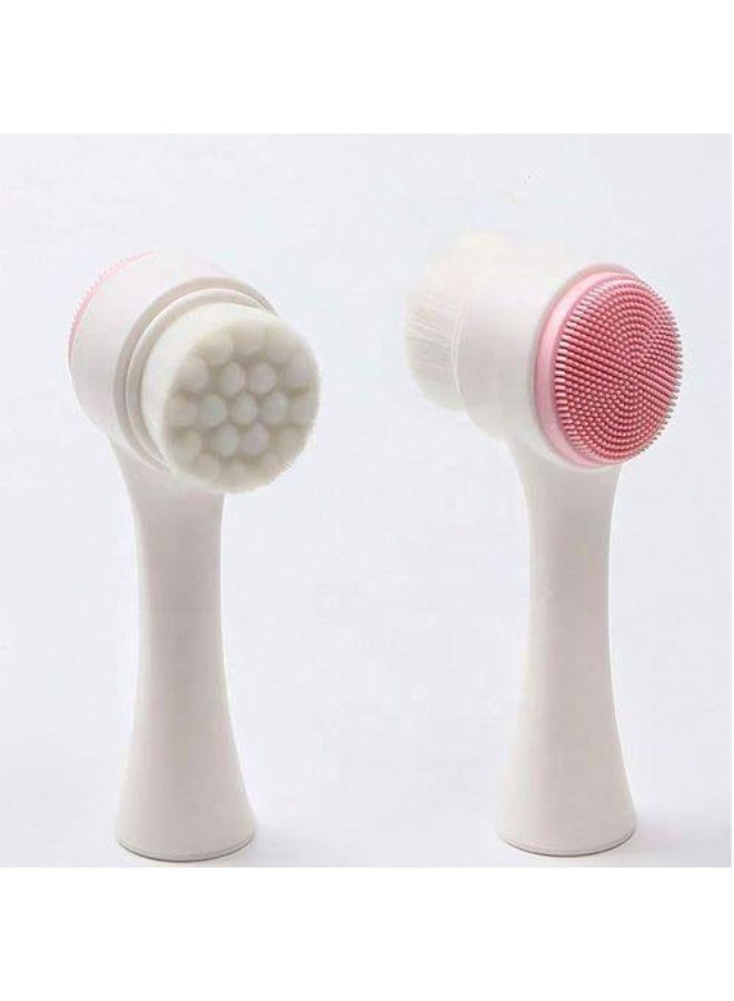 Generic Silicone Facial Cleansing Brush Double Side Facial Cleansing Brush Vibration Massage Facial Wash Skin Care Multi-Color DFBMC7  - Image 2