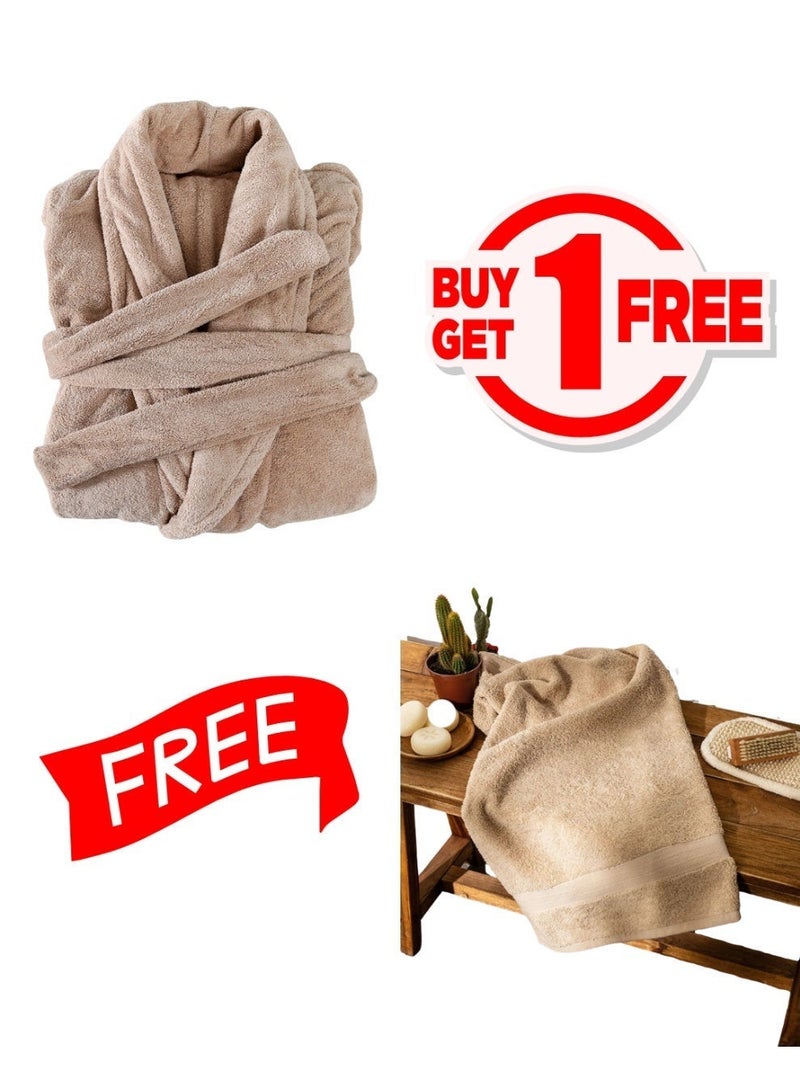 TM HOME Limited Time Offer from TM HOME – Buy One Luxury Hotel Bathrobe Hoddies100% Natural Cotton & Get One Free Towel (50×100 cm) – Elegant Café Color – Soft, Absorbent & Premium Quality - Image 2