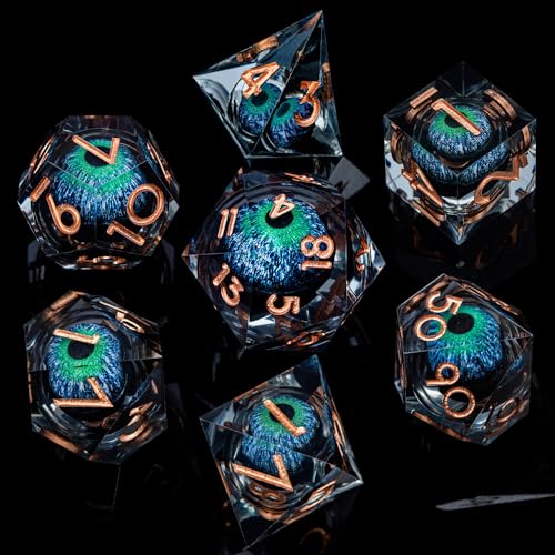 ARUOHHA DND Dragons Eye Dice Liquid Core Blue Green Resin Sharp Edged Dice Set with Gift Box Compatible with DD Role Playing Game Dungeons Polyhedral D and D Dice D20 D12 D10 D8 D6 D4 - Image 5