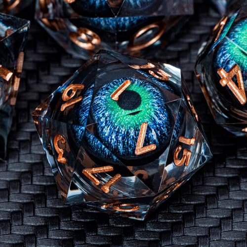 ARUOHHA DND Dragons Eye Dice Liquid Core Blue Green Resin Sharp Edged Dice Set with Gift Box Compatible with DD Role Playing Game Dungeons Polyhedral D and D Dice D20 D12 D10 D8 D6 D4 - Image 1