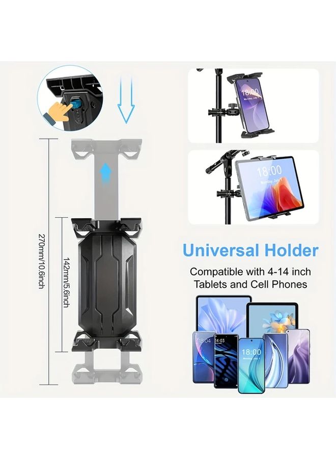 Black Tablet Phone Stand Compatible with Microphones Treadmills Bicycles 4 to 14 Inch - Image 2