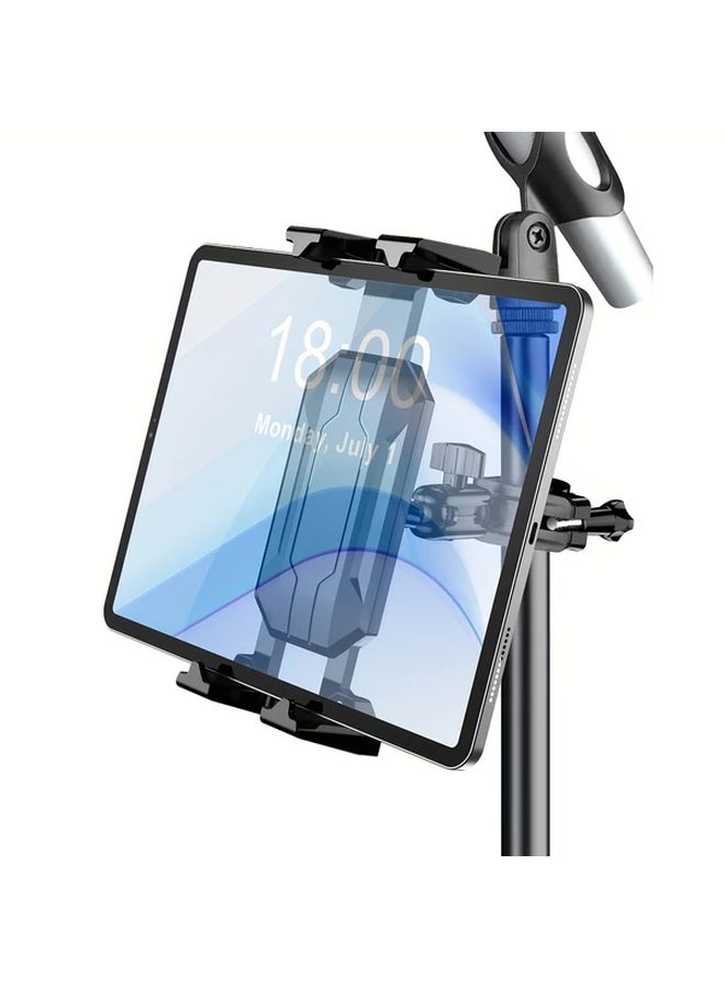 Black Tablet Phone Stand Compatible with Microphones Treadmills Bicycles 4 to 14 Inch - Image 1