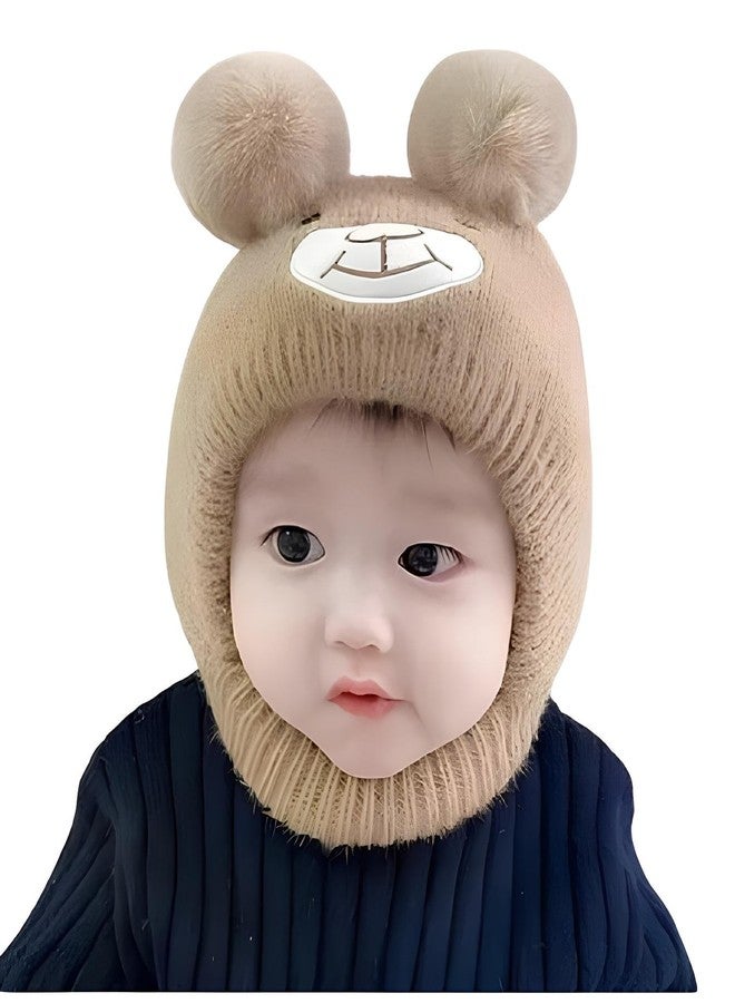 Ziory Wool Bear Designed & Pompoms Embellished Cap - Brown - Image 1