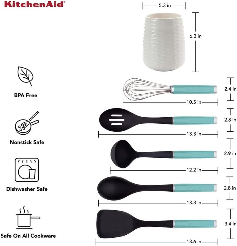 KitchenAid Tool and Gadget Set with Crock 6Piece Aqua - Image 3