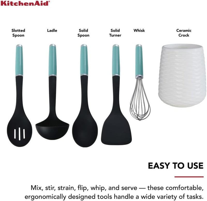 KitchenAid Tool and Gadget Set with Crock 6Piece Aqua - Image 4