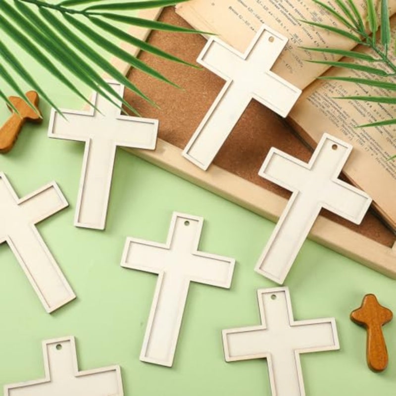 24 Pcs Unfinished Wooden Crosses for Crafts Unpainted Large Blank Wooden Layered Cross for Sunday School Crafts DIY Easter Projects Church Home Wall tion with String 5 x 3.62 Inch - Image 4
