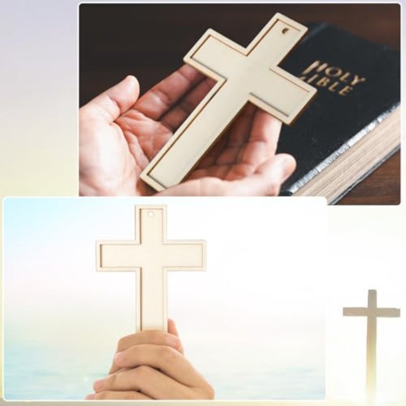 24 Pcs Unfinished Wooden Crosses for Crafts Unpainted Large Blank Wooden Layered Cross for Sunday School Crafts DIY Easter Projects Church Home Wall tion with String 5 x 3.62 Inch - Image 3