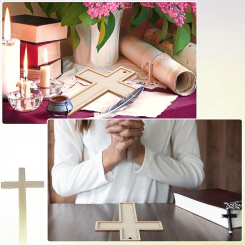 24 Pcs Unfinished Wooden Crosses for Crafts Unpainted Large Blank Wooden Layered Cross for Sunday School Crafts DIY Easter Projects Church Home Wall tion with String 5 x 3.62 Inch - Image 5