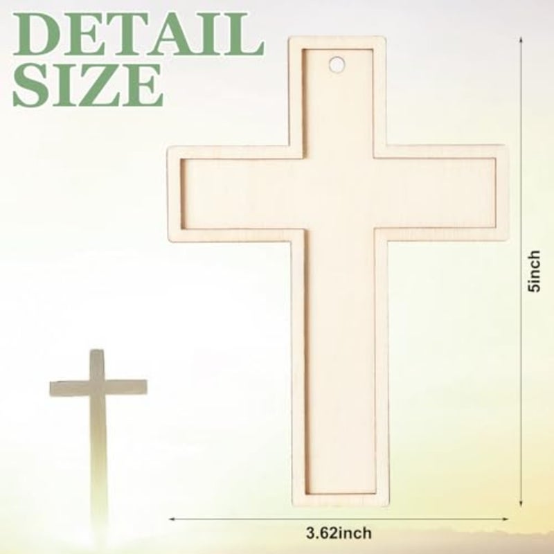 24 Pcs Unfinished Wooden Crosses for Crafts Unpainted Large Blank Wooden Layered Cross for Sunday School Crafts DIY Easter Projects Church Home Wall tion with String 5 x 3.62 Inch - Image 2