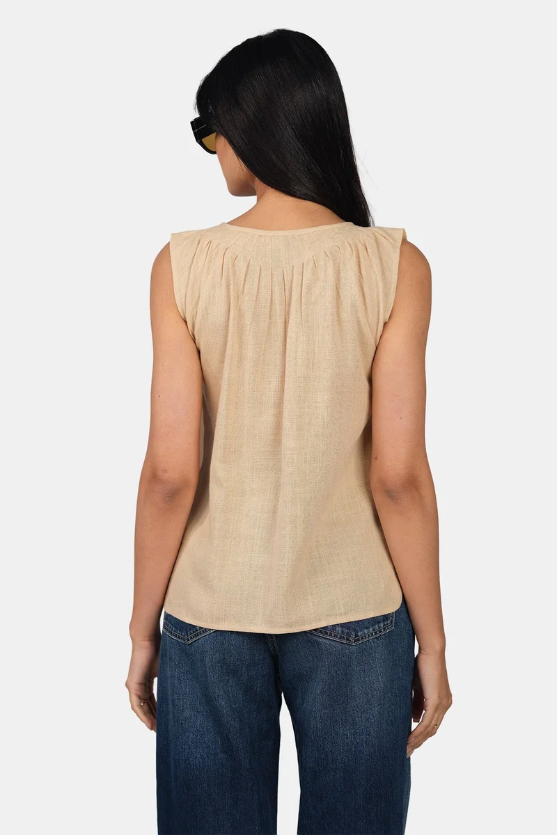 Virgio  Solid Viscose Pleated Neck Top With Side Slit for Women for Women | Best Price UAE