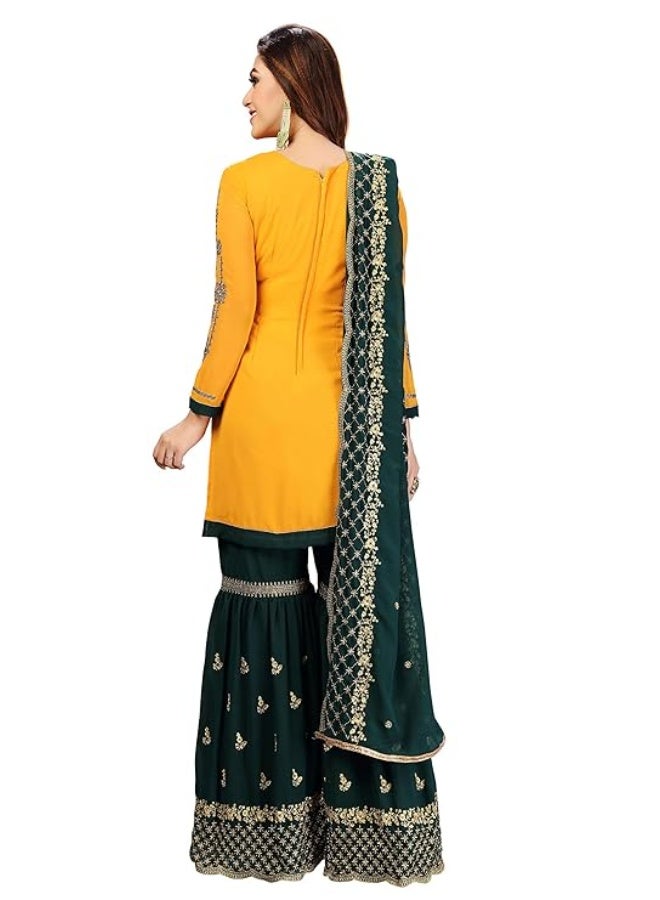 TRENDMALLS S طقم بدلة نسائية من قماش جورجيت مطرز من تريندمالز، يتكون من قميص وسروال وشال. - Image 4