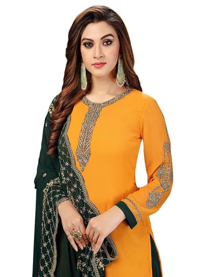 TRENDMALLS S طقم بدلة نسائية من قماش جورجيت مطرز من تريندمالز، يتكون من قميص وسروال وشال. - Image 3