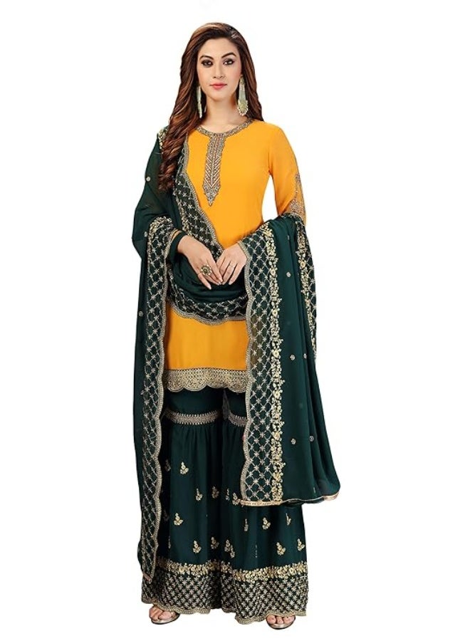 TRENDMALLS S طقم بدلة نسائية من قماش جورجيت مطرز من تريندمالز، يتكون من قميص وسروال وشال. - Image 1