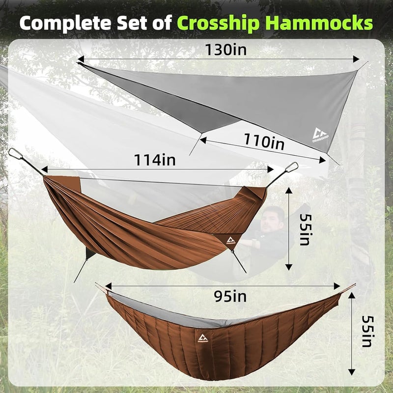 CROSSHIP Camping Hammock with Mosquito Net & Hammock Underquilt and Rain Fly Tarp - Portable for Indoor, Outdoor, Hiking, Backpacking, Backyard, Beach & Travel (Hold Up to 500lbs) - Orange - Image 2