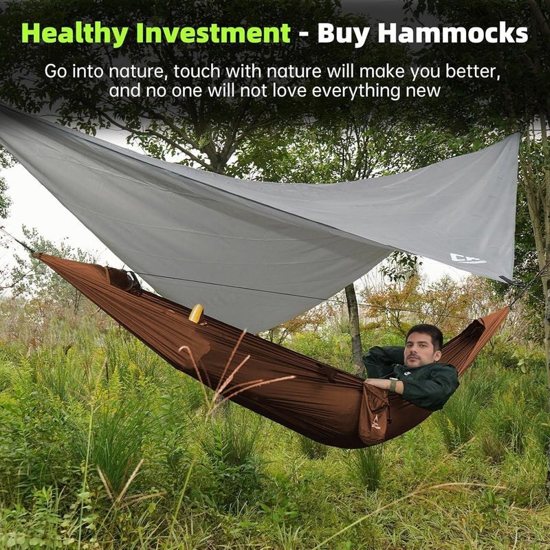 CROSSHIP Camping Hammock with Mosquito Net & Hammock Underquilt and Rain Fly Tarp - Portable for Indoor, Outdoor, Hiking, Backpacking, Backyard, Beach & Travel (Hold Up to 500lbs) - Orange - Image 3