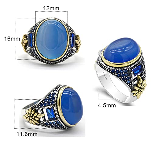 Qida 925 Sterling Silver Onyx Stone Men's Ring Türkiye Handmade Agate Silver Luxury Vintage Men's Ring (Size Blue agate, 11) - Image 4