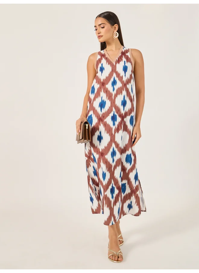 Styli Styli Printed Sleeveless Shift Maxi Dress