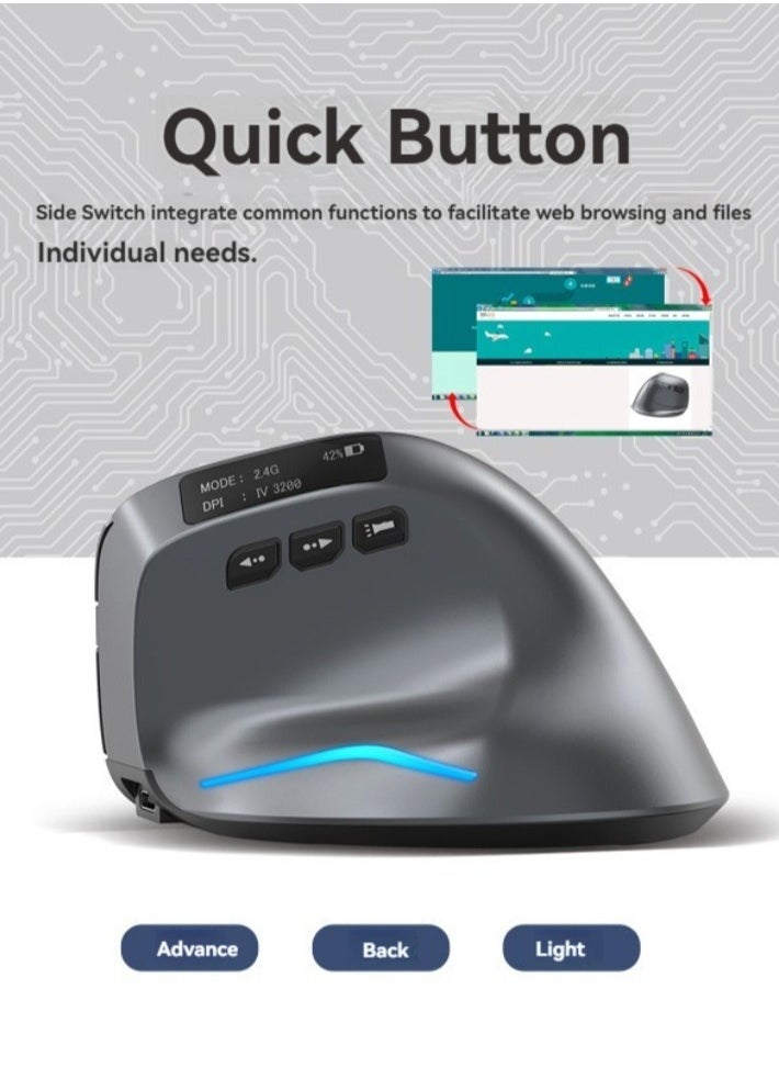 M MIAOYAN OLED Display Dual-Mode Wireless Vertical Mouse – Silent 2.4G & Bluetooth, Rechargeable Ergonomic Design  - Image 2