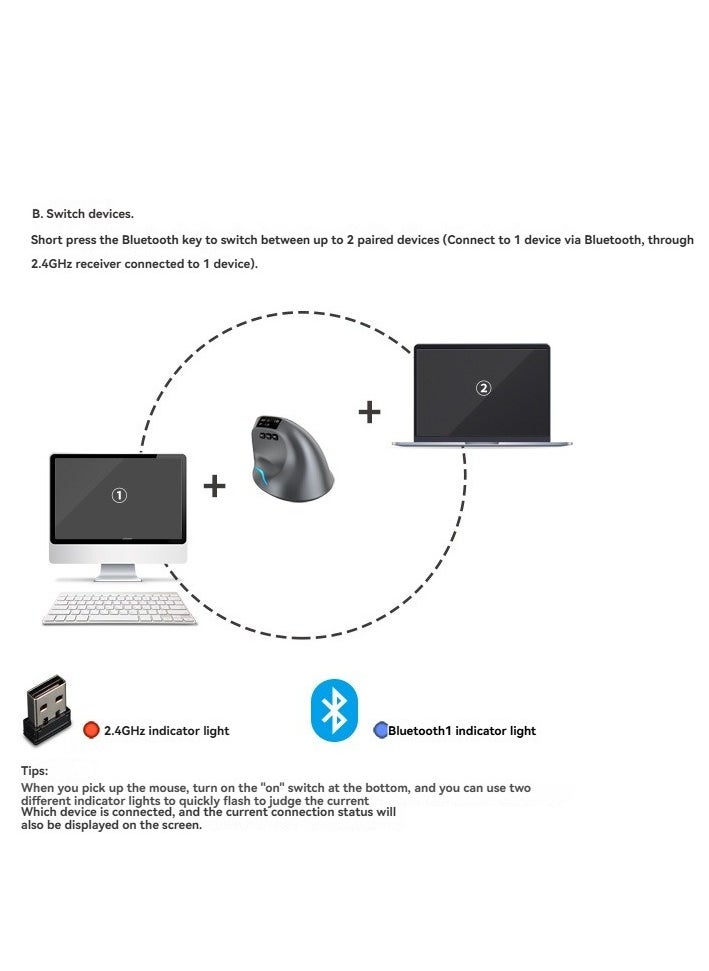 M MIAOYAN OLED Display Dual-Mode Wireless Vertical Mouse – Silent 2.4G & Bluetooth, Rechargeable Ergonomic Design  - Image 4